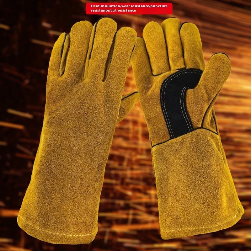 Outdoor Camping BBQ Gloves Welding Non - slip Wear - resistant Protective Leather Gloves Heat Insulation - E. M. E. LLC0