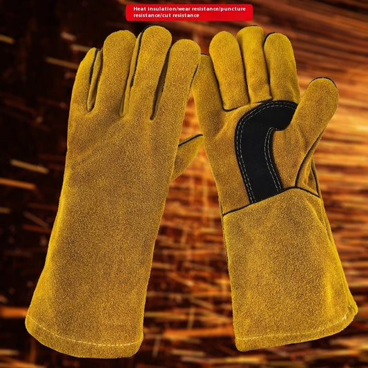 Outdoor Camping BBQ Gloves Welding Non - slip Wear - resistant Protective Leather Gloves Heat Insulation - E. M. E. LLC0