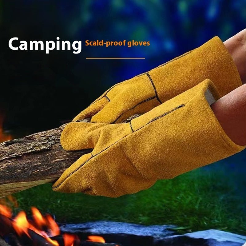 Outdoor Camping BBQ Gloves Welding Non - slip Wear - resistant Protective Leather Gloves Heat Insulation - E. M. E. LLC0