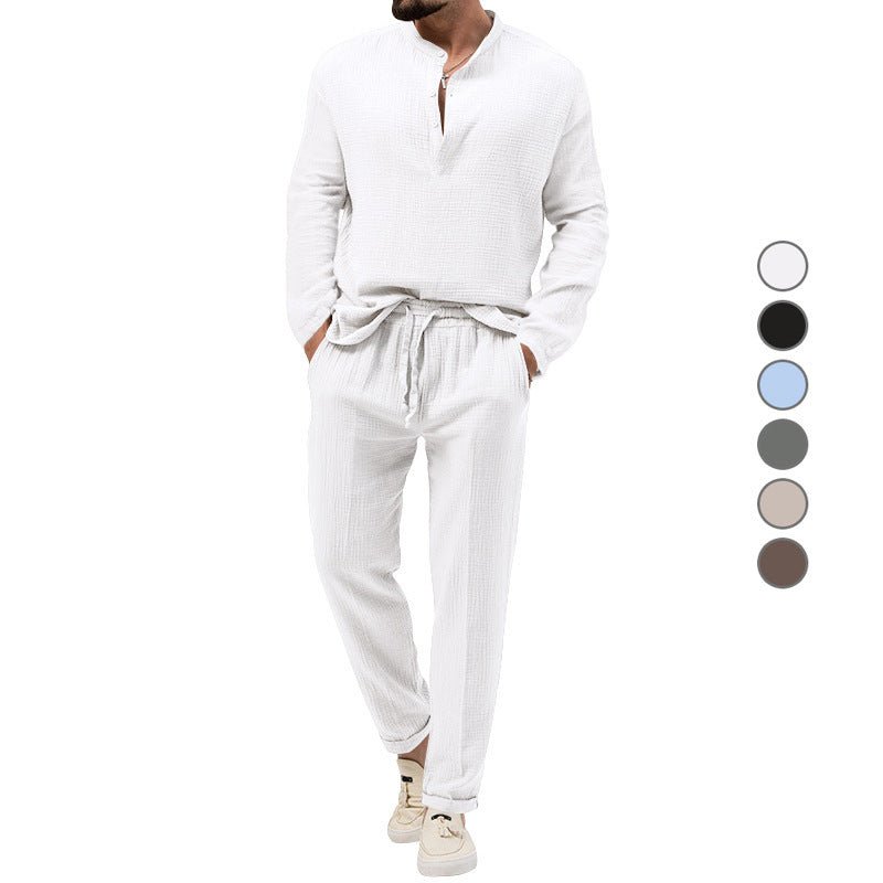 Solid Color Casual T-shirt Long Sleeve Shirt Trousers Suit - E. M. E. LLC0