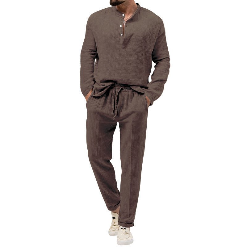 Solid Color Casual T-shirt Long Sleeve Shirt Trousers Suit - E. M. E. LLC0