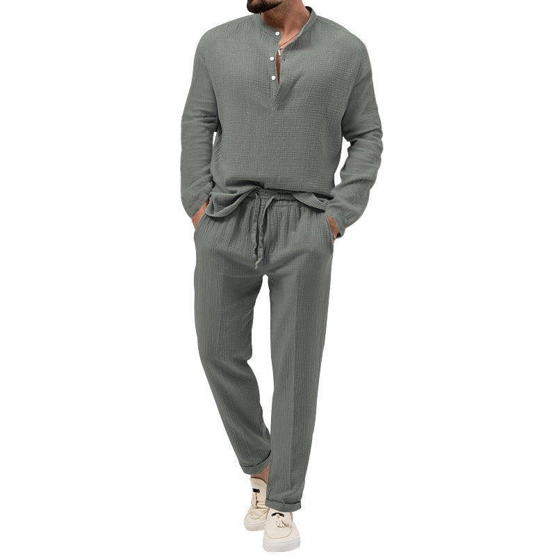 Solid Color Casual T-shirt Long Sleeve Shirt Trousers Suit - E. M. E. LLC0