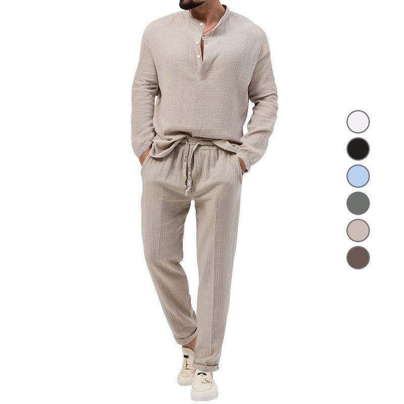 Solid Color Casual T-shirt Long Sleeve Shirt Trousers Suit - E. M. E. LLC0