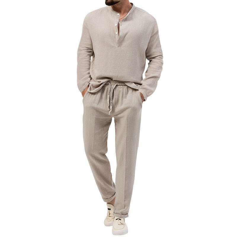 Solid Color Casual T-shirt Long Sleeve Shirt Trousers Suit - E. M. E. LLC0
