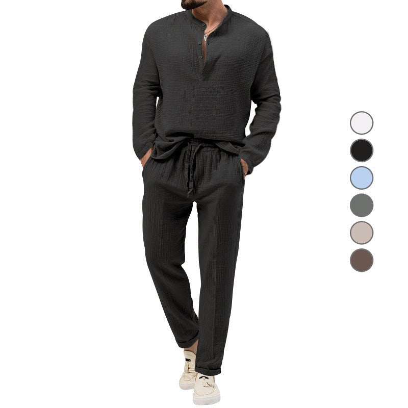 Solid Color Casual T-shirt Long Sleeve Shirt Trousers Suit - E. M. E. LLC0