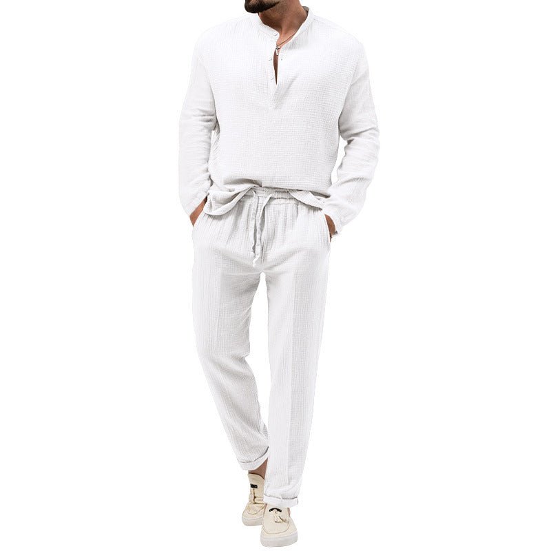 Solid Color Casual T-shirt Long Sleeve Shirt Trousers Suit - E. M. E. LLC0
