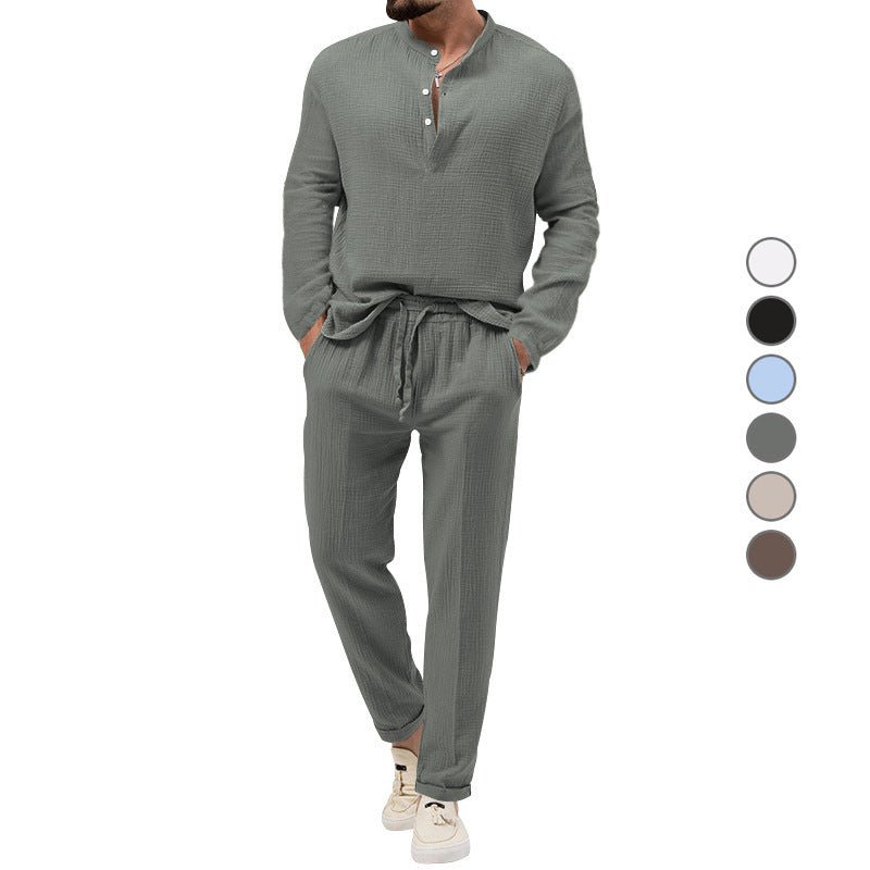 Solid Color Casual T-shirt Long Sleeve Shirt Trousers Suit - E. M. E. LLC0