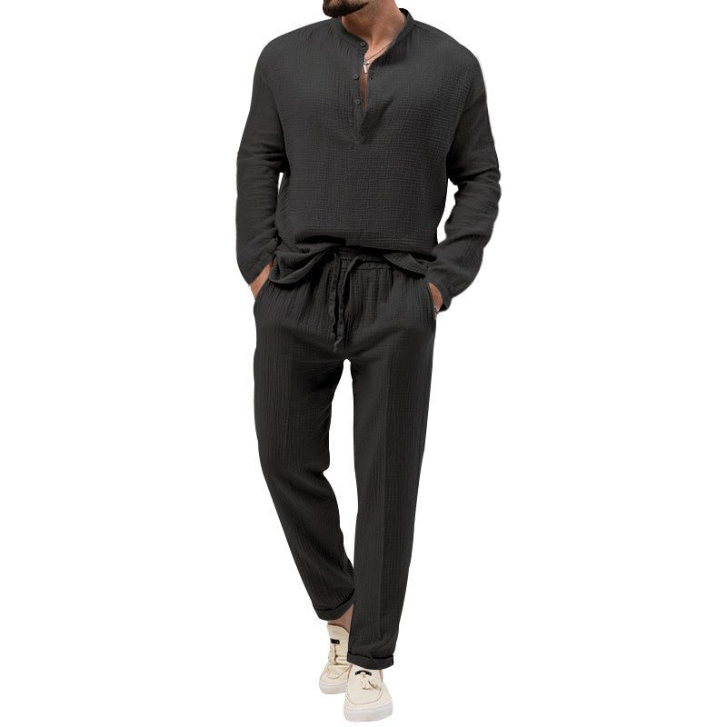 Solid Color Casual T-shirt Long Sleeve Shirt Trousers Suit - E. M. E. LLC0