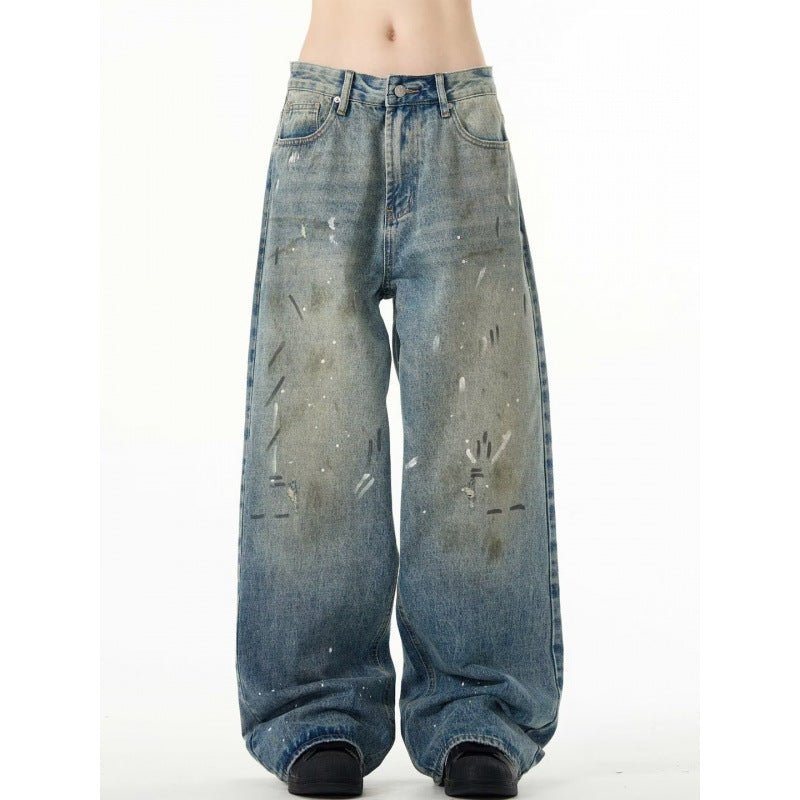 Splash - ink Jeans Men's Retro Washed Distressed Baggy Straight Trousers - E. M. E. LLC0