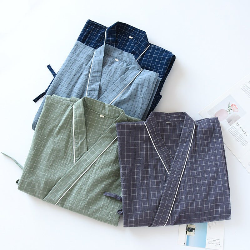 Spring And Summer Japanese Men's Kimono Nightgown Bathrobe Washed Cotton Gauze - E. M. E. LLC0