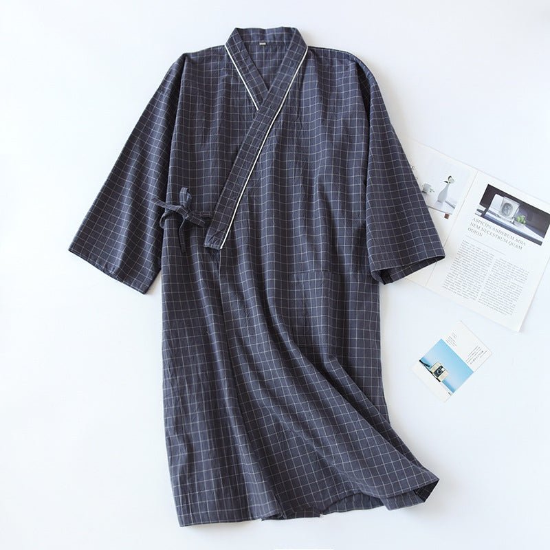 Spring And Summer Japanese Men's Kimono Nightgown Bathrobe Washed Cotton Gauze - E. M. E. LLC0