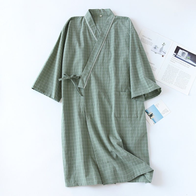 Spring And Summer Japanese Men's Kimono Nightgown Bathrobe Washed Cotton Gauze - E. M. E. LLC0