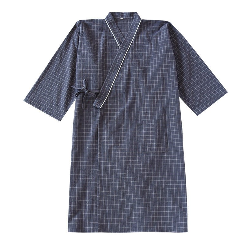 Spring And Summer Japanese Men's Kimono Nightgown Bathrobe Washed Cotton Gauze - E. M. E. LLC0