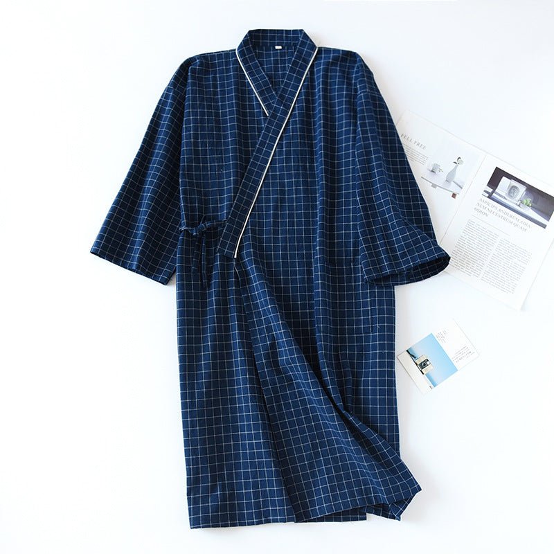 Spring And Summer Japanese Men's Kimono Nightgown Bathrobe Washed Cotton Gauze - E. M. E. LLC0