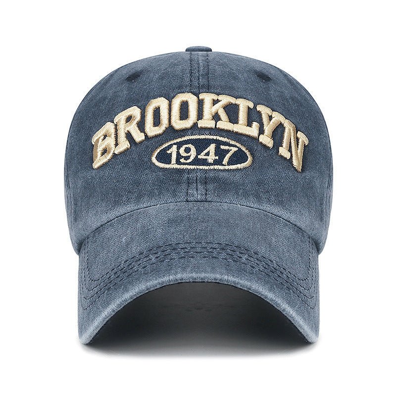 Spring And Summer Sun Protection Men's Retro Washed Letters Embroidered Peaked Cap - E. M. E. LLC0