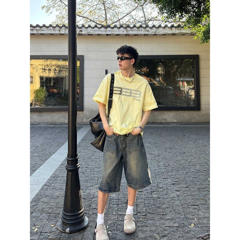 Summer Denim Shorts Men's And Women's Straight American Retro Washed - E. M. E. LLC0