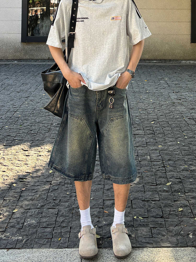 Summer Denim Shorts Men's And Women's Straight American Retro Washed - E. M. E. LLC0