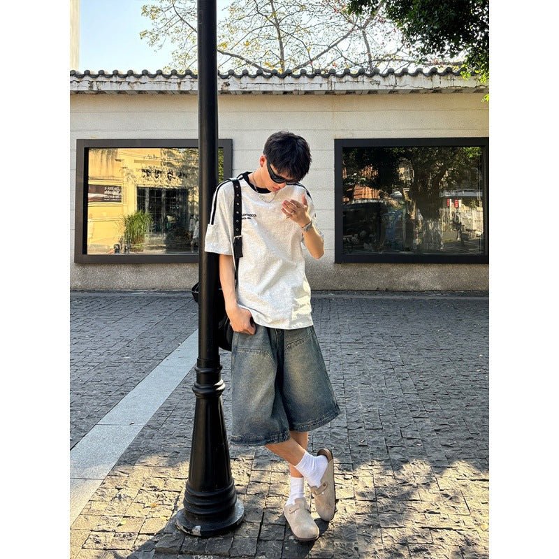 Summer Denim Shorts Men's And Women's Straight American Retro Washed - E. M. E. LLC0