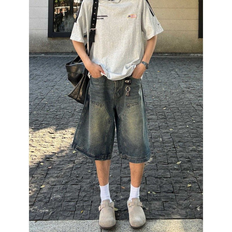 Summer Denim Shorts Men's And Women's Straight American Retro Washed - E. M. E. LLC0