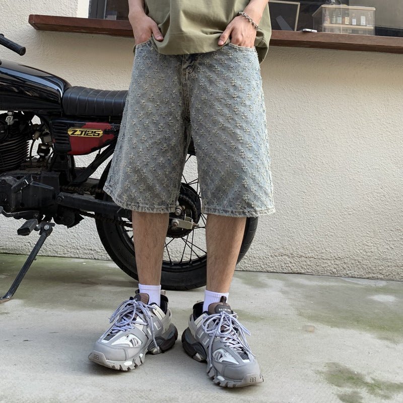 Summer Loose Straight Retro Five - point Denim Shorts - E. M. E. LLC0