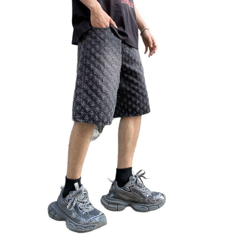 Summer Loose Straight Retro Five - point Denim Shorts - E. M. E. LLC0