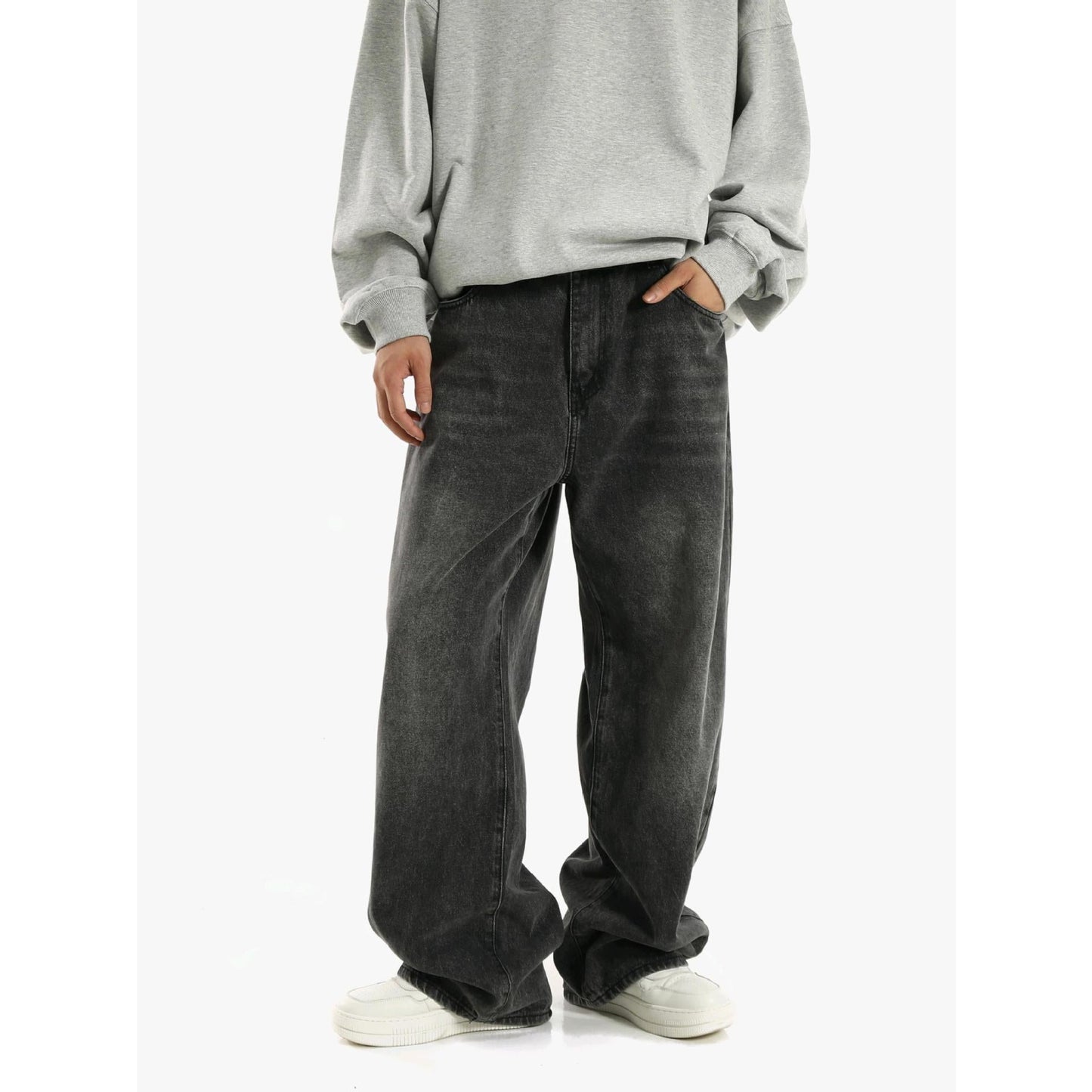 Vintage Smoky Gray Elastic Waist Jeans For Men And Women - E. M. E. LLC0