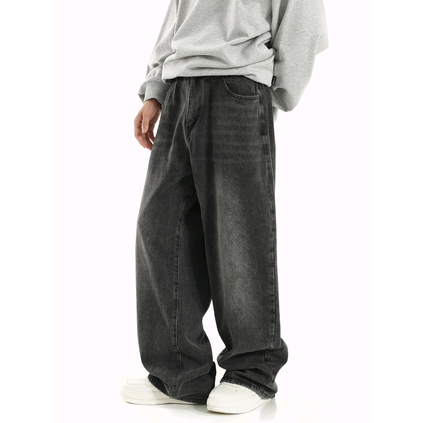 Vintage Smoky Gray Elastic Waist Jeans For Men And Women - E. M. E. LLC0