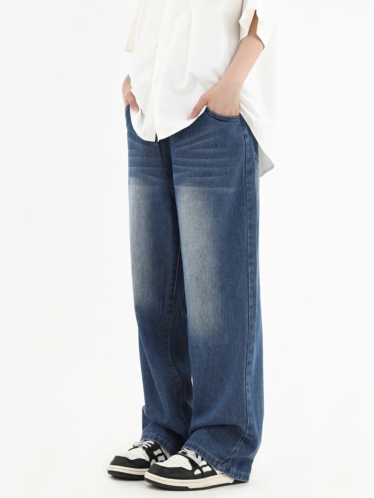 Vintage Smoky Gray Elastic Waist Jeans For Men And Women - E. M. E. LLC0