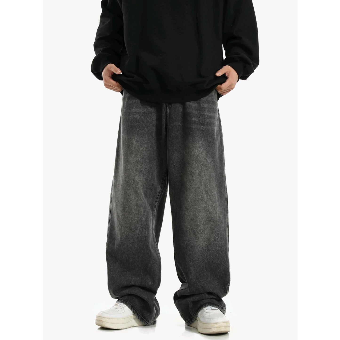 Vintage Smoky Gray Elastic Waist Jeans For Men And Women - E. M. E. LLC0