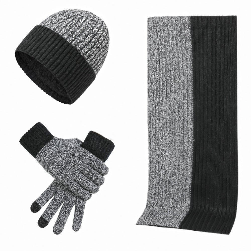 Warm Hat Scarf Gloves Knitted Plus Fluff Winter Men - E. M. E. LLC0