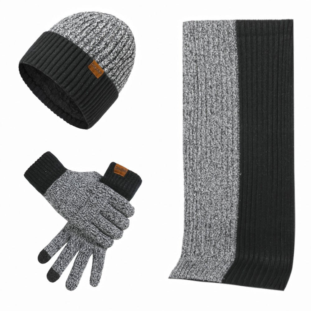 Warm Hat Scarf Gloves Knitted Plus Fluff Winter Men - E. M. E. LLC0