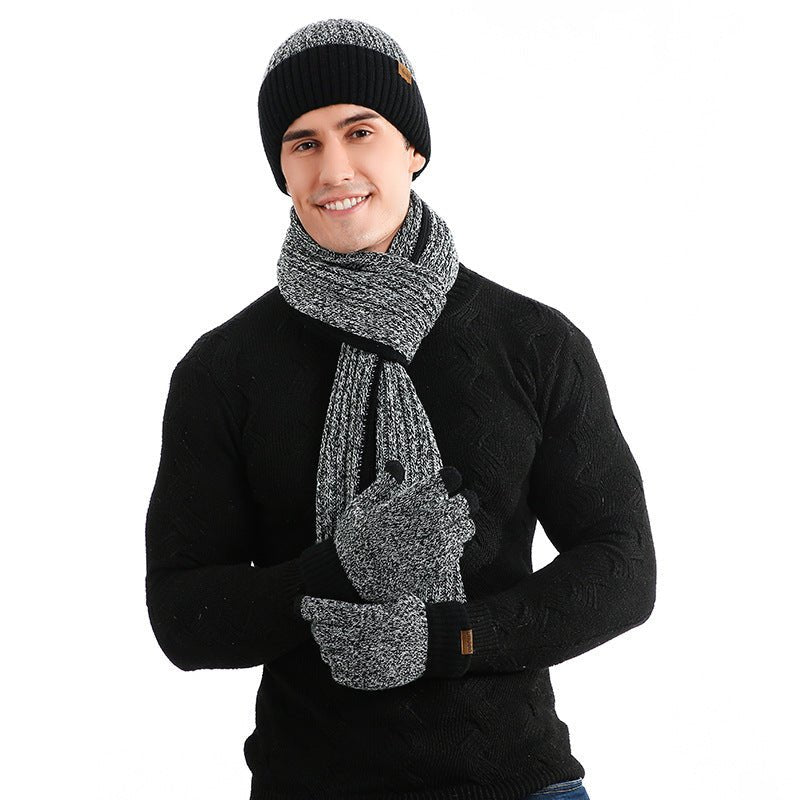 Warm Hat Scarf Gloves Knitted Plus Fluff Winter Men - E. M. E. LLC0