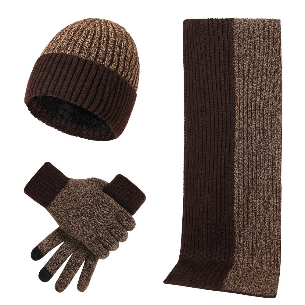 Warm Hat Scarf Gloves Knitted Plus Fluff Winter Men - E. M. E. LLC0