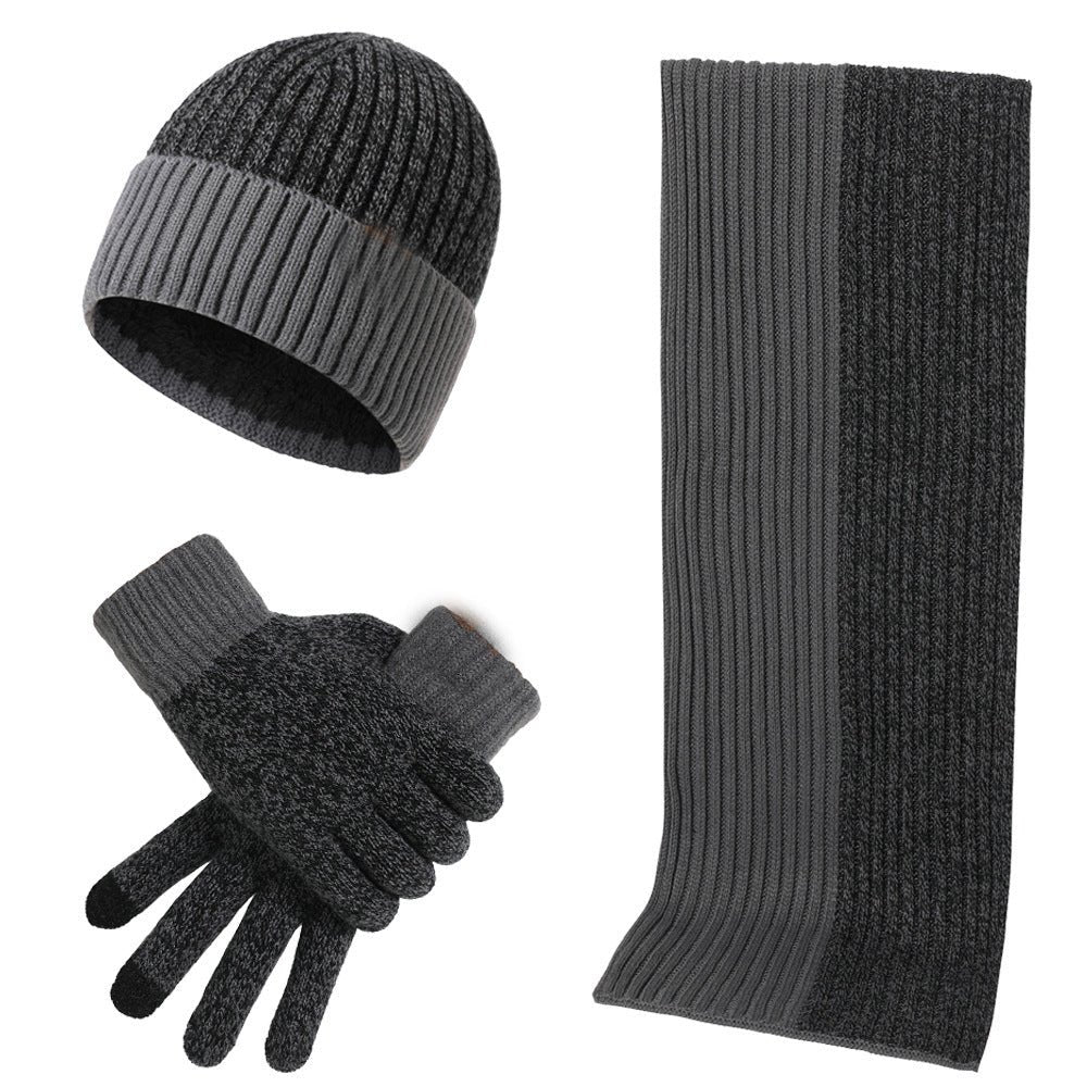 Warm Hat Scarf Gloves Knitted Plus Fluff Winter Men - E. M. E. LLC0