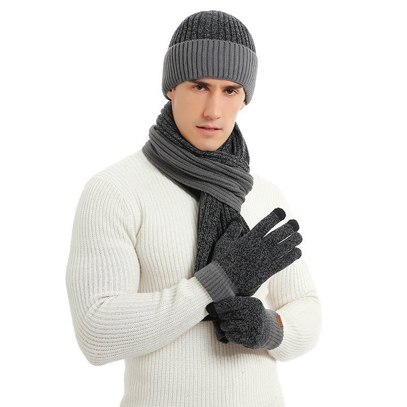 Warm Hat Scarf Gloves Knitted Plus Fluff Winter Men - E. M. E. LLC0