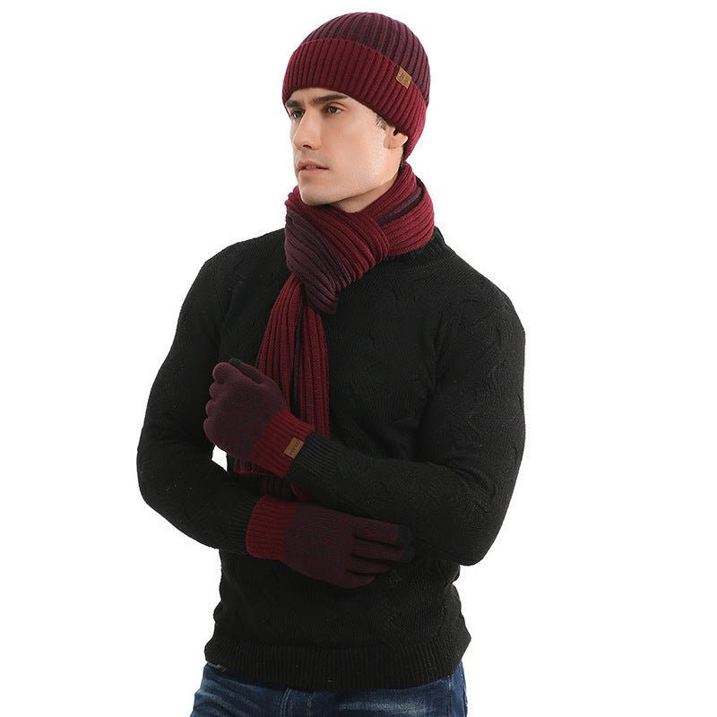 Warm Hat Scarf Gloves Knitted Plus Fluff Winter Men - E. M. E. LLC0