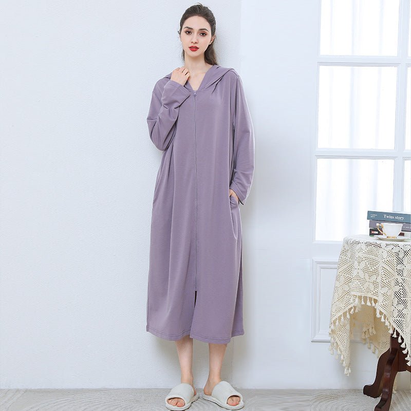 Zipper Bathrobe Couple Hooded Nightgown Thin Pajamas - E. M. E. LLC0