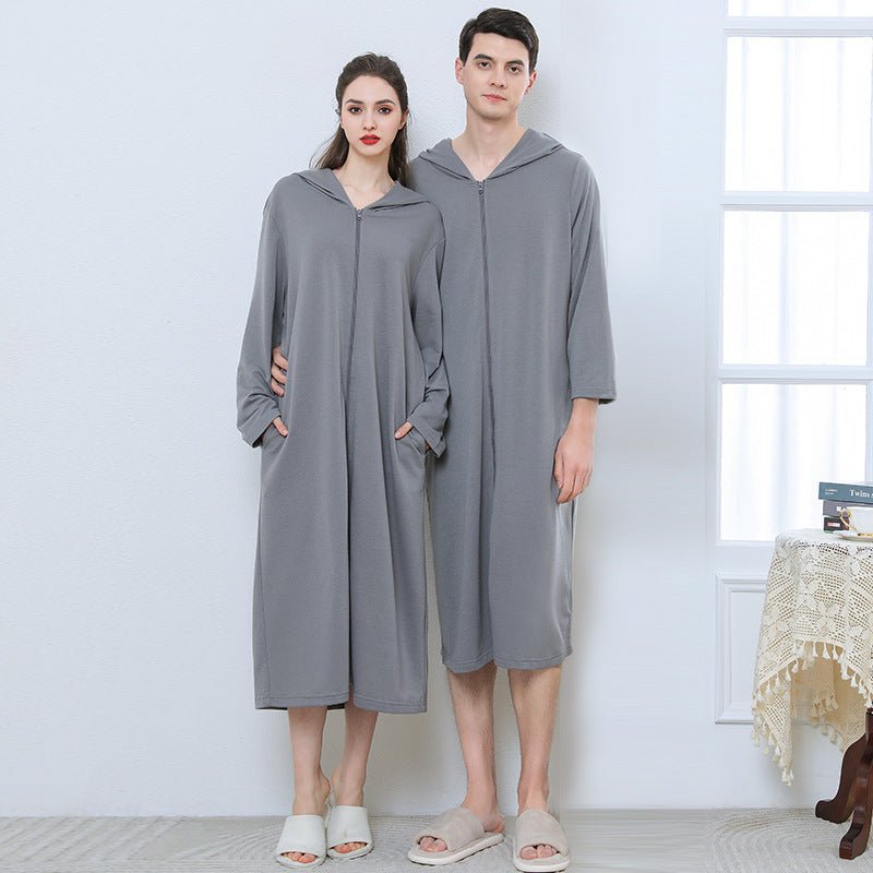 Zipper Bathrobe Couple Hooded Nightgown Thin Pajamas - E. M. E. LLC0